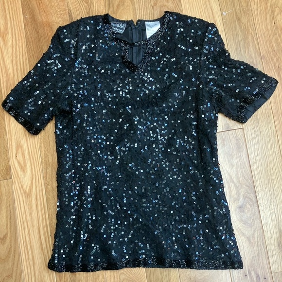 Joseph Le Bon Tops - Vintage Black Sequin beaded Blouse size 10